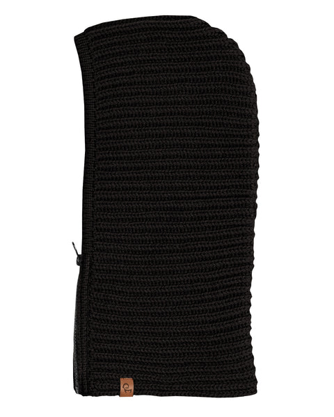 Packshot of women's black merino wool balaclava