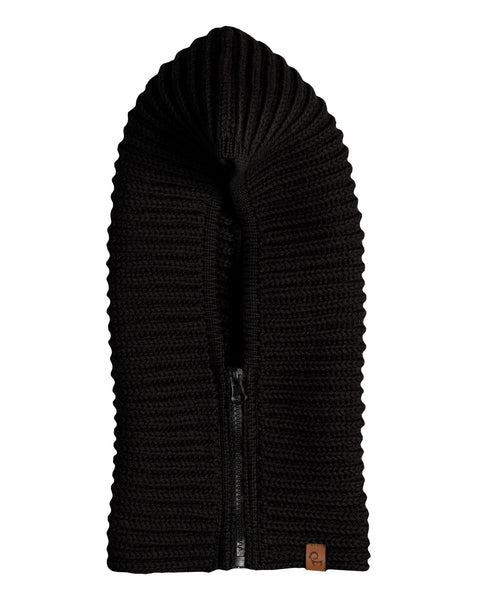 Women's Hood Zipper Balaclava Knitted Merino in black