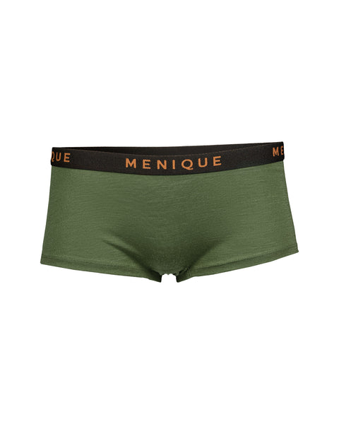 the women's merino boxer short briefs in dark green color.
