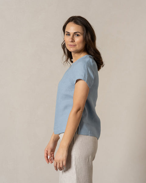 Linen T-Shirt Top Emma Cloudy Blue