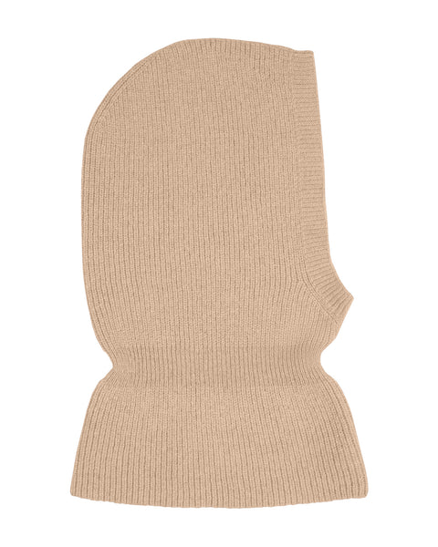 The menique kids' merino & Cashmere blend balaclava in beige color.