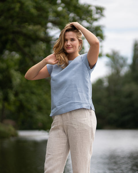 Linnen T-shirt Top Emma Bewolkt Blauw