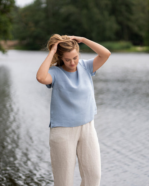 Linnen T-shirt Top Emma Bewolkt Blauw