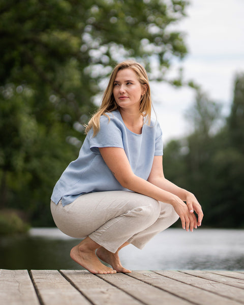 Linnen T-shirt Top Emma Bewolkt Blauw