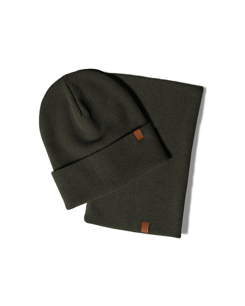 Men's Knitted Beanie & Gaiter 2-Piece Set dark green