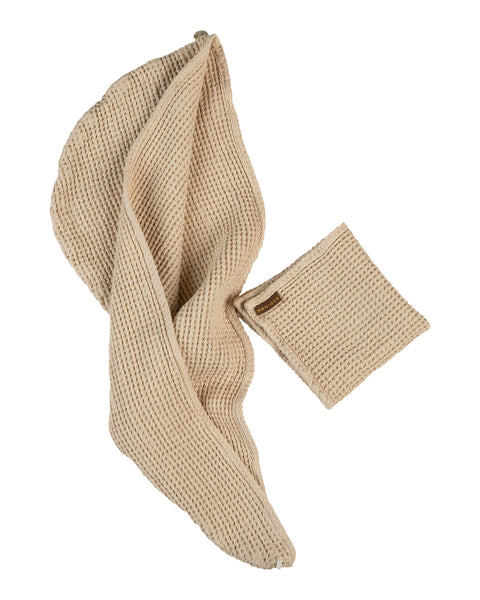 Wafelwasdoek & haardoek 2-delig set in zandbruin kleur