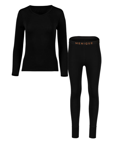 Women's 250 Merino 2-Piece Set of Long Sleeve & Bottoms Black