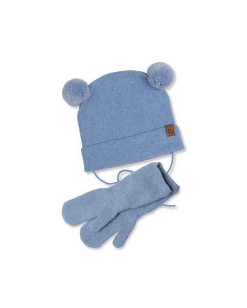 Knitted Baby Beanie & Mitten's 2-Piece Set Light Blue