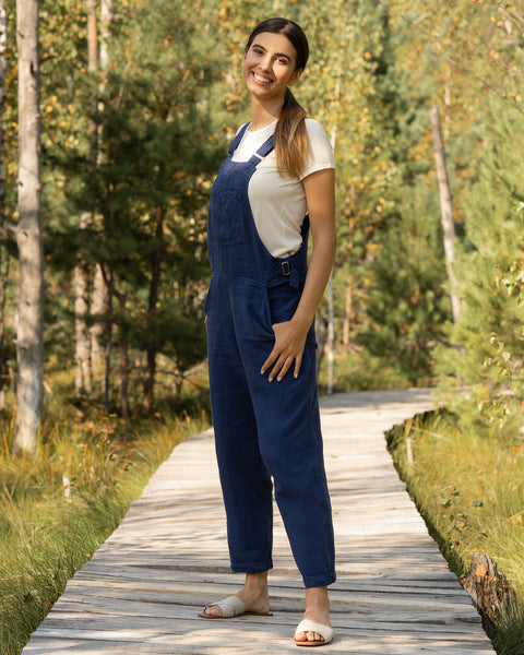 Linen Pinafore Jumpsuit Nicci Storm Blue