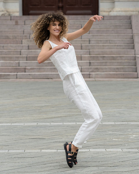 Linnen Mouwloze Korte Top Ana Zuiver Wit