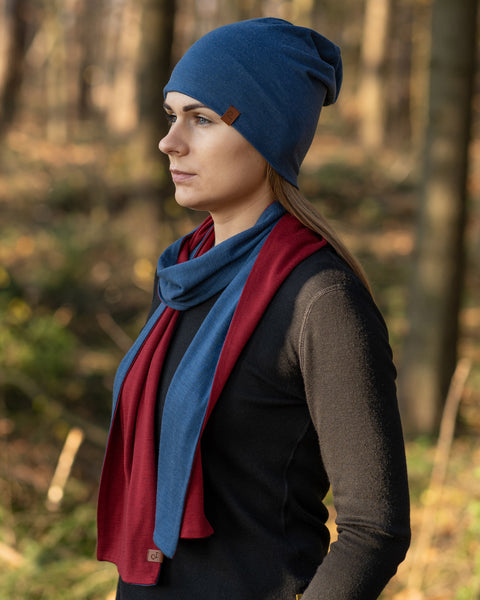 menique Women's Merino Scarf Denim/Royal Cherry Color