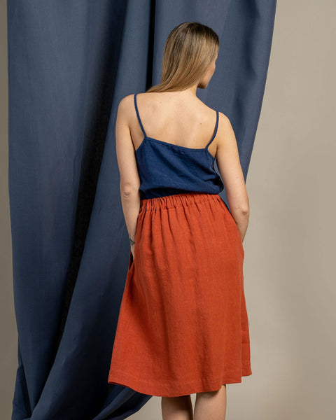 Linen Midi Skirt Sophia Cinnamon Red