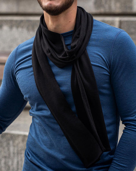 Men's Scarf Black Merino Wool
