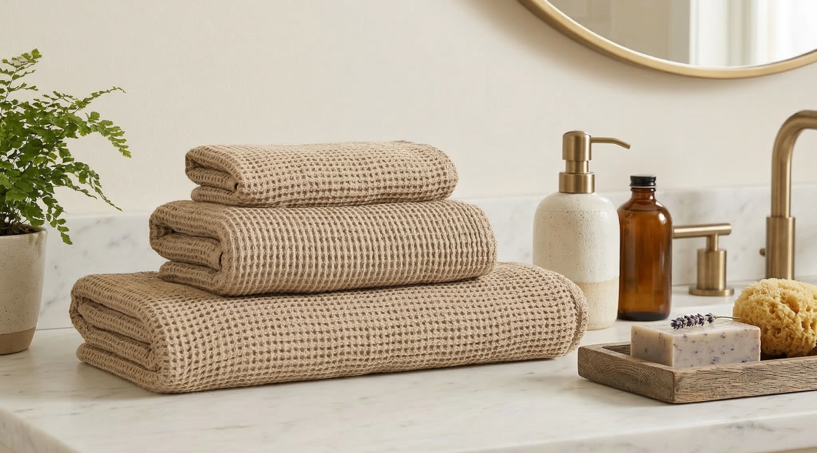Bathroom collection featuring Linen bath towels