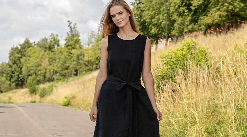 MENIQUE Linen All Natural Pure Black Summer dress