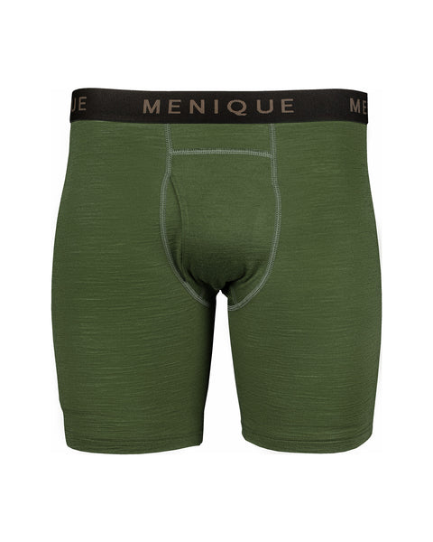 The Menique men's boxer underwear in color dark green, white background.