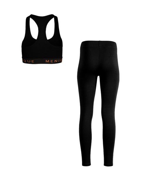 Packshot of women's merino wool bra and leggings set
