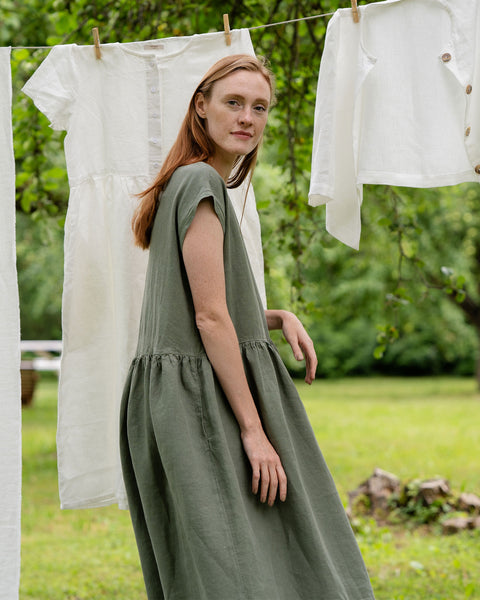 Smock Dress Cecilia in stone green