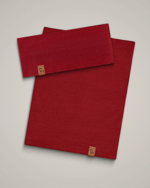 Packshot of merino wool gaiter and headband set