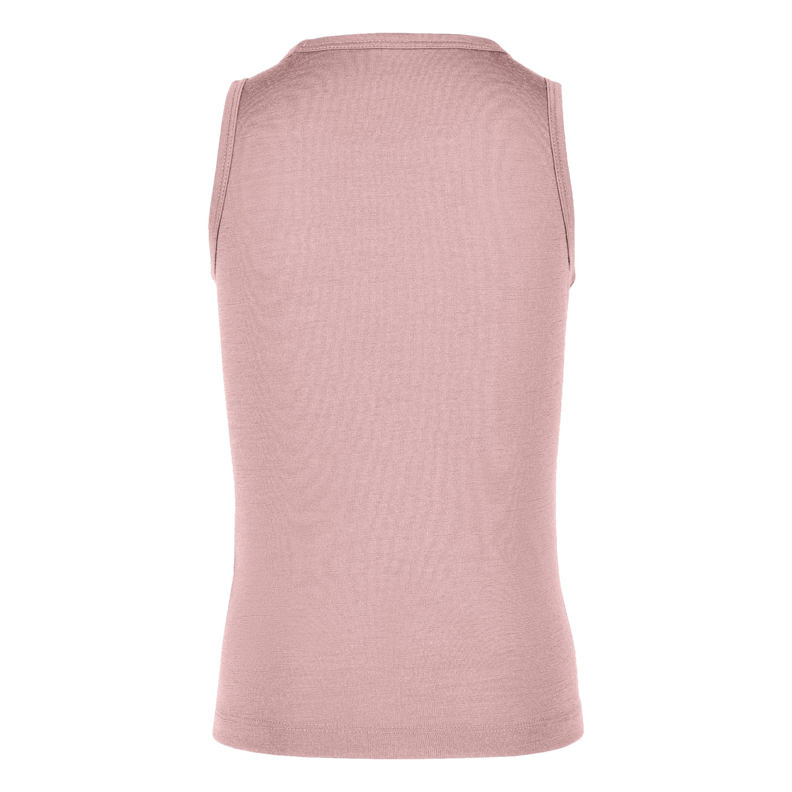 Front view of a kids' sleeveless top in a solid dusty pink color, displayed flat against a white background. It features a simple crew neckline with ribbed trim around the collar and armholes.