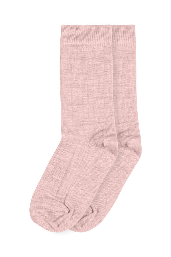 De Menique merino ribgebreide sokken met boord voor kinderen in de kleur roze.