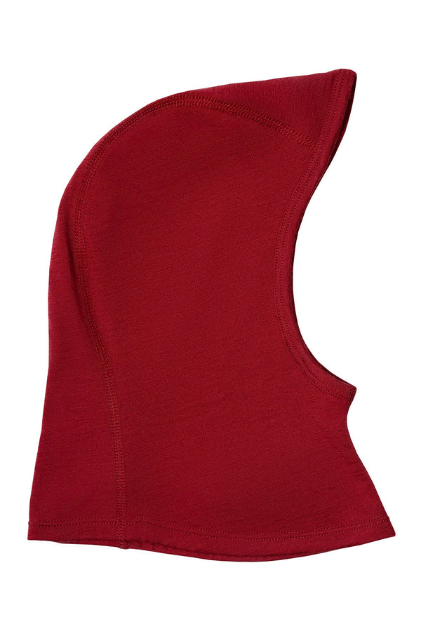 de menique kinder merino bivakmuts 160gsm in koninklijk kersenkleur, witte achtergrond.