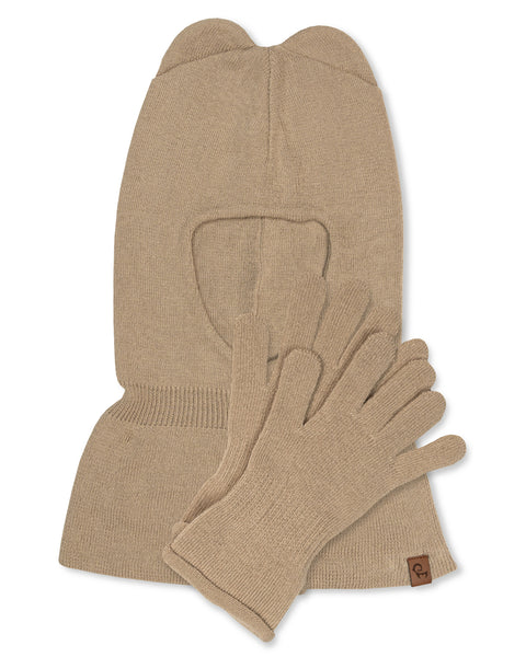 Kids' Knit Balaclava &amp; Gloves Cotton 2-Piece Set Creamy Beige