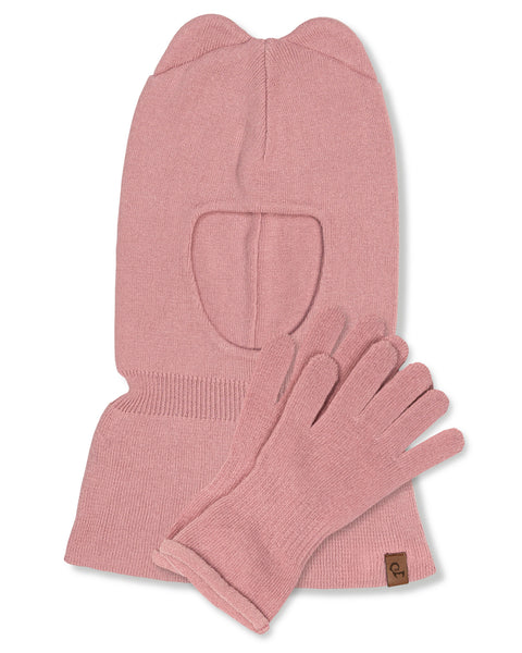 Kids' Knit Balaclava &amp; Gloves Cotton 2-Piece Set Candy Pink