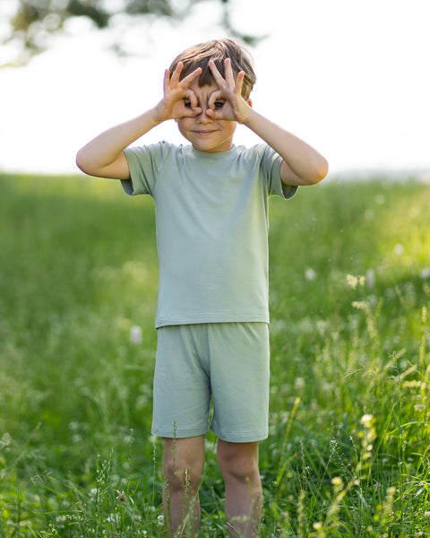 Kinderbamboe korte broek en shirt set van 2 stuks