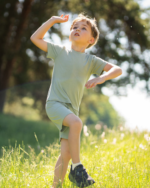 Kinderbamboe korte broek en shirt set van 2 stuks