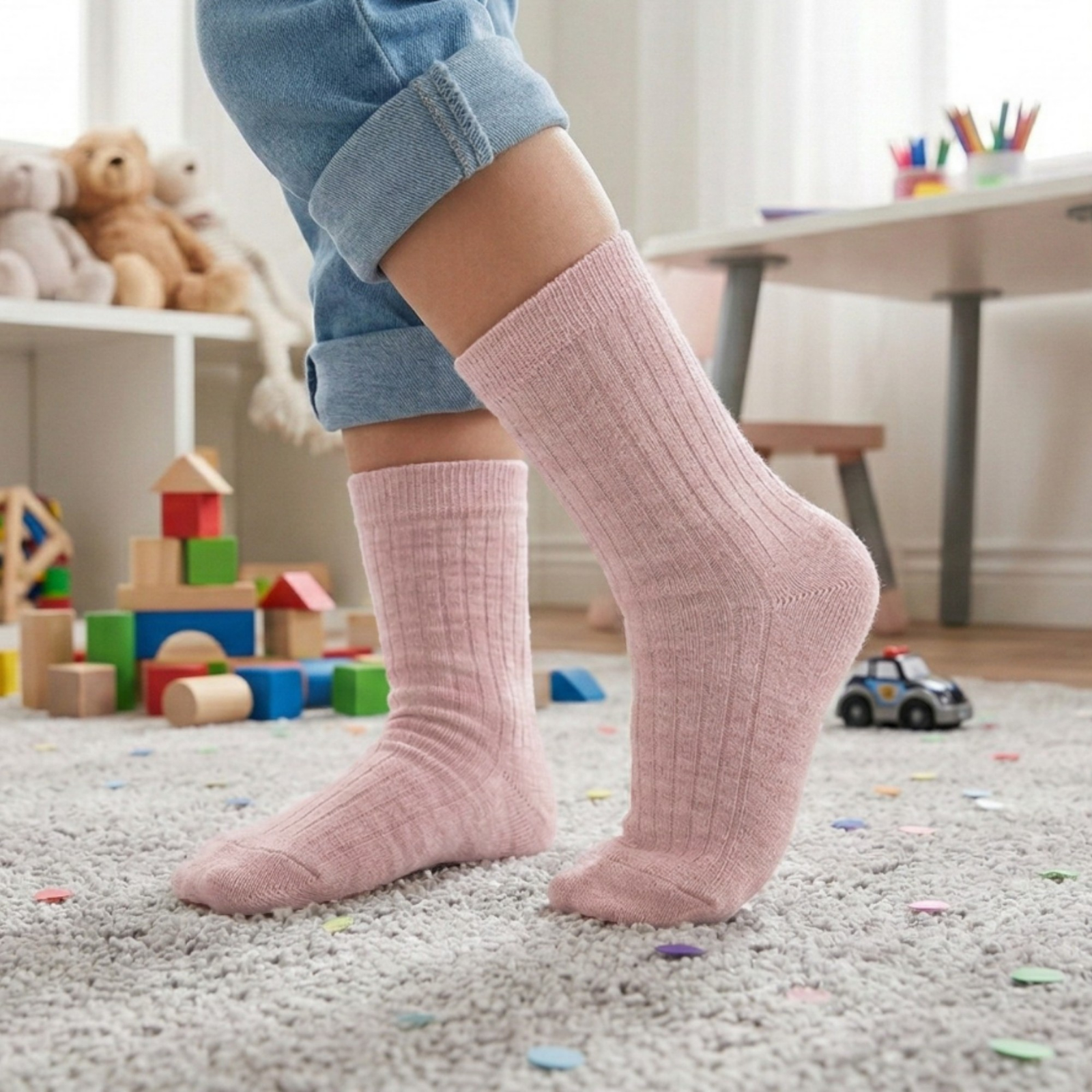 De Menique merino ribgebreide sokken met boord voor kinderen in alle kleuren.