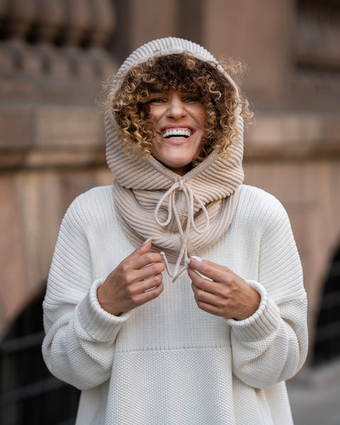Women's Knit Merino Hood Balaclava in Beige
