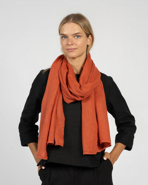 Wide Women's Linen Scarf Cinnamon Red