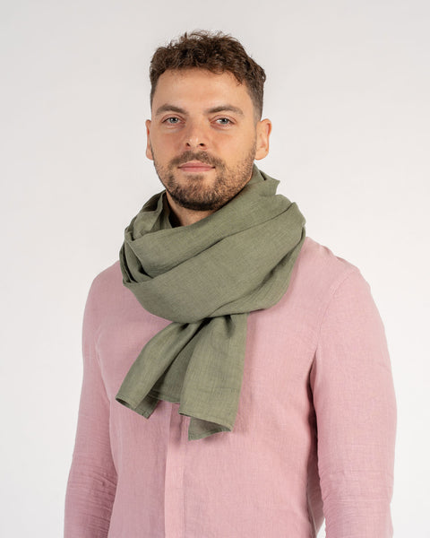 Linen Scarf for Men Stone Green
