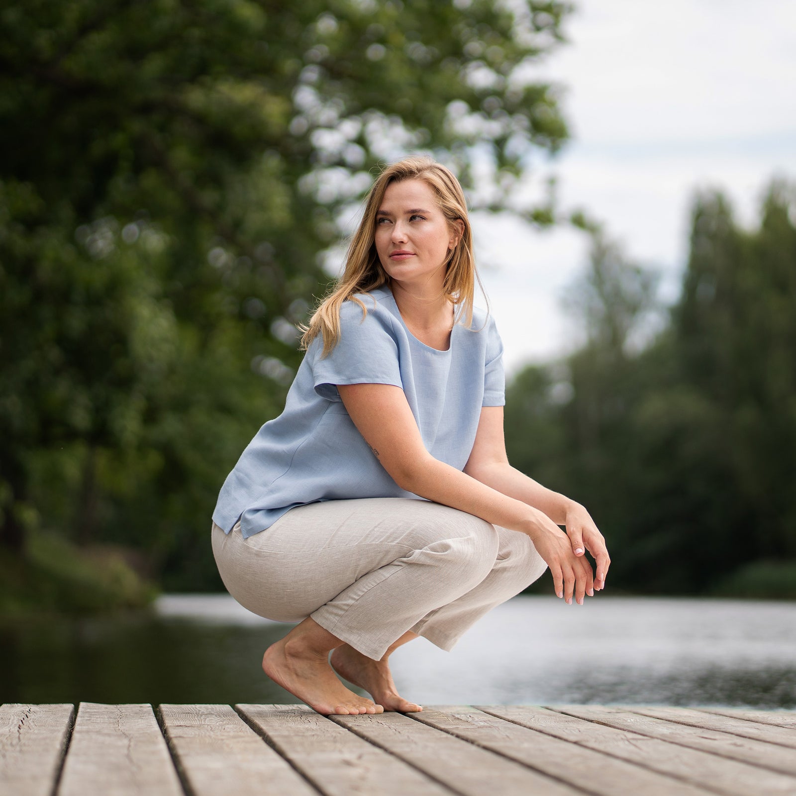 Linnen T-shirt Top Emma Bewolkt Blauw
