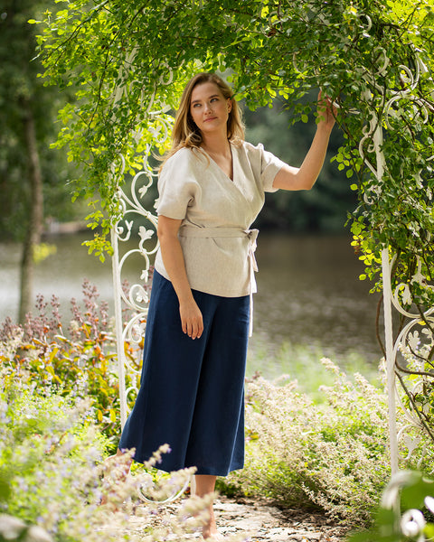 Linnen wikkelblouse Lila