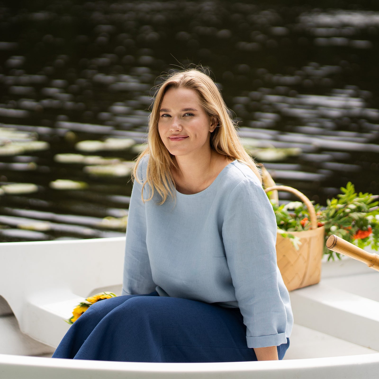 Linnen Blouse Nora Wolkblauw