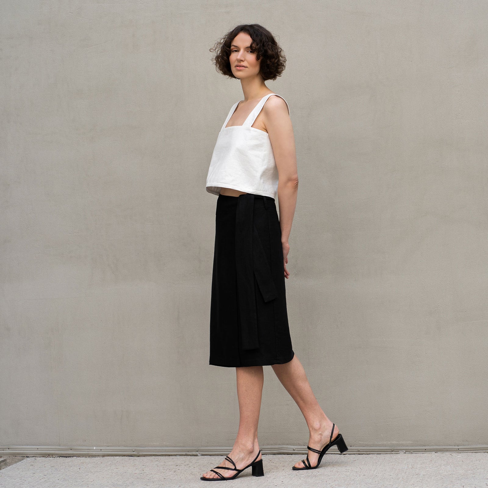 Linen Pinafore Crop Top with Back Buttons Pure White