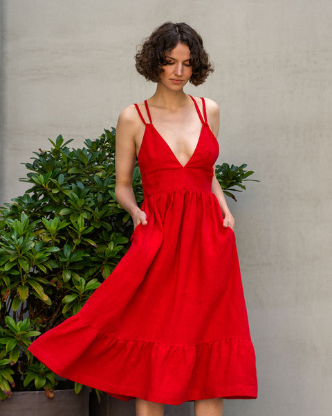 Linen Backless Lace Up Dress Anika