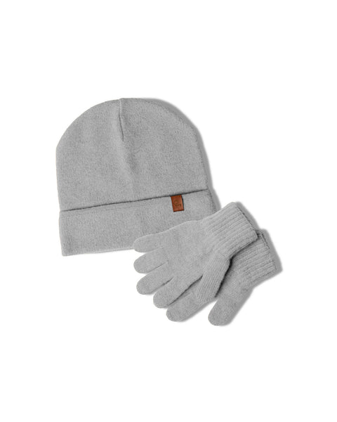 Kids Knitted Beanie &amp; Gloves 2-Piece Set light gray