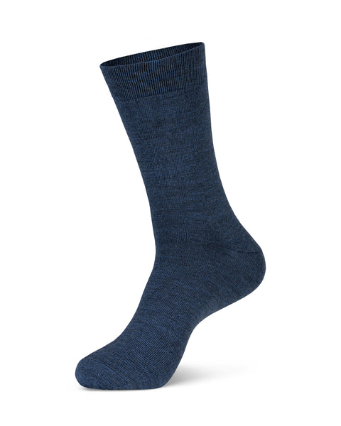 Men's Merino Crew Socks in blue color in a white background, side view