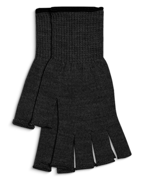 Packshot of menique fingerless liner gloves in the color dark gray in the white background