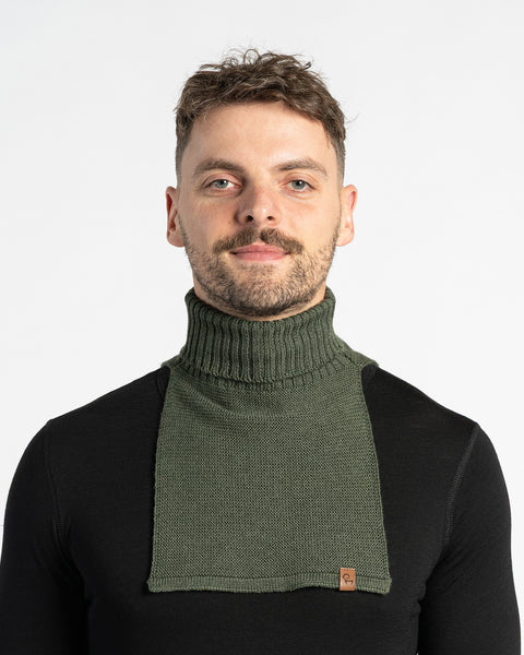 Men's Knit Dickie Neck Warmer Merino Front Dark Green