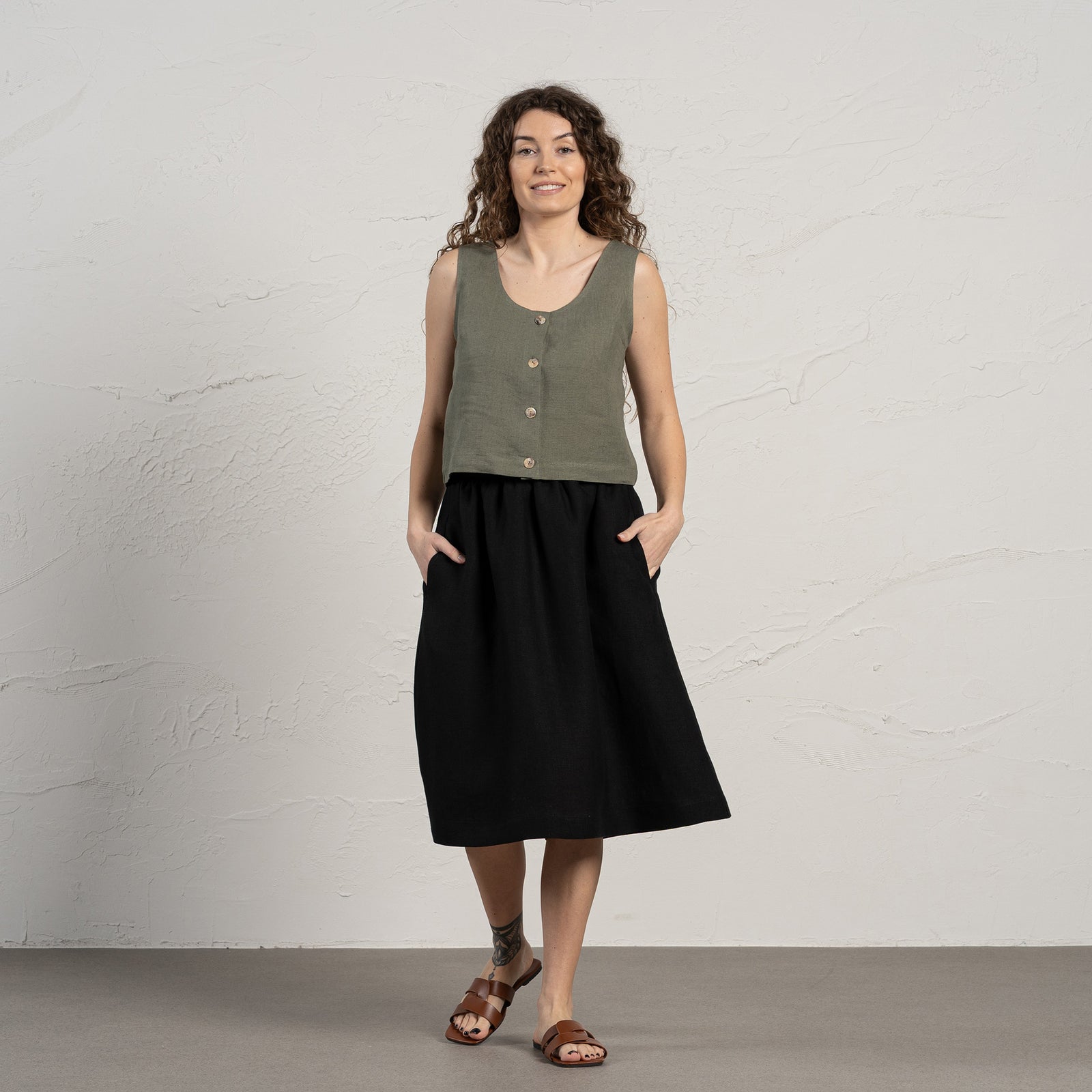 Midi Rok Sophia Zuiver Zwart