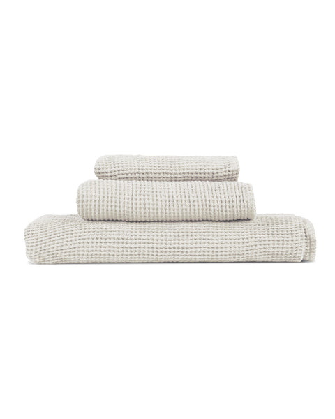 Waffle Bath Towel 3-Set in pure white color