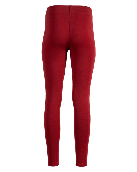 the menique women's legging from 250gsm merino in royal cherry  color, back view.