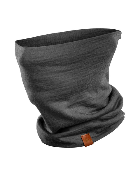 MENIQUE unisex neck gaiter in perfect gray color, in a white background.