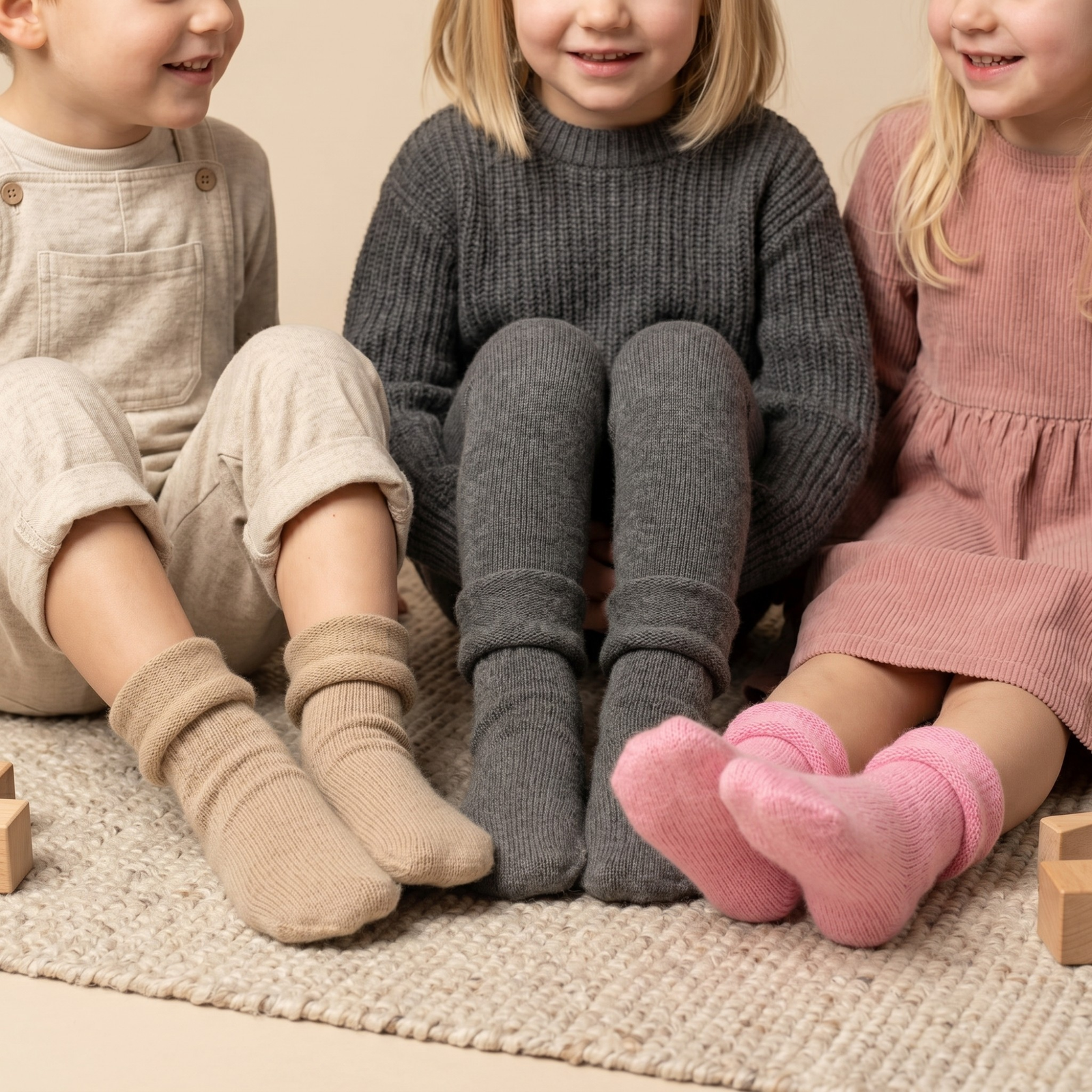 Kindersokken van Merino & Kasjmier 3-Pack - Perfect Grijs, Crèmig Beige, Stoffig Roze