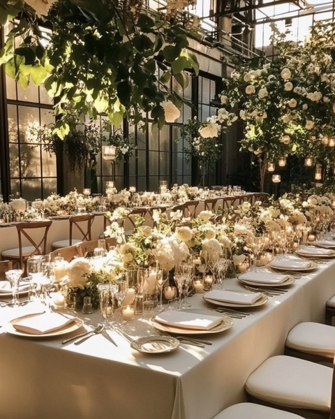 The menique wedding linen napkin set of 10 napkins decorating a big wedding celebration table.