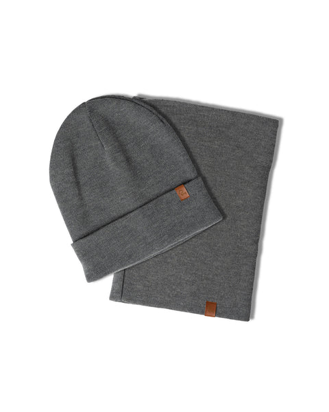 Women's Knitted Beanie &amp; Gaiter 2-Piece Set Dark Gray